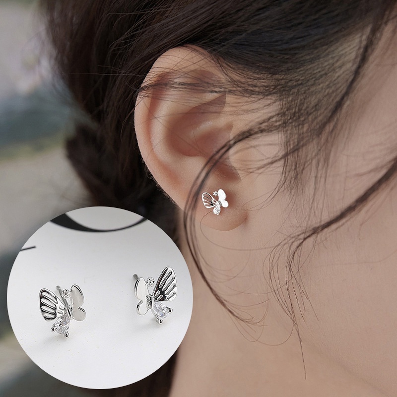 Khuyên tai RINHOO hình bướm rỗng đính đá và ngọc trai nhân tạo nhiều mẫu tùy chọn thời trang cho nữ