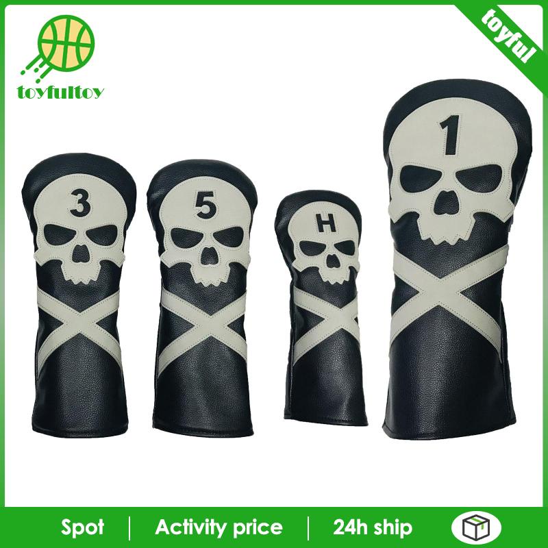 Set 4 Vỏ Bọc Đầu Gậy Đánh Golf Bằng Gỗ Hình Đầu Lâu