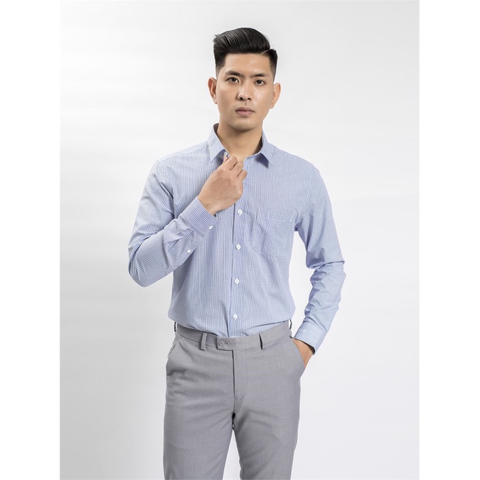 Áo sơ mi dài tay Aristino sợi sồi kháng khuẩn ,tà lượn trẻ trung from rộng ALS63108