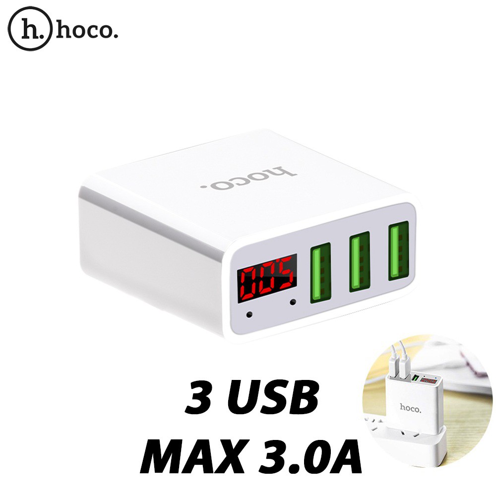 Củ Sạc Đa Năng 3 Cổng USB Hoco C15 Chính Hãng - Cóc Sạc Hoco C15 Chính Hãng - Cốc sạc 3 cổng Hoco C15 3A - màn hình LCD