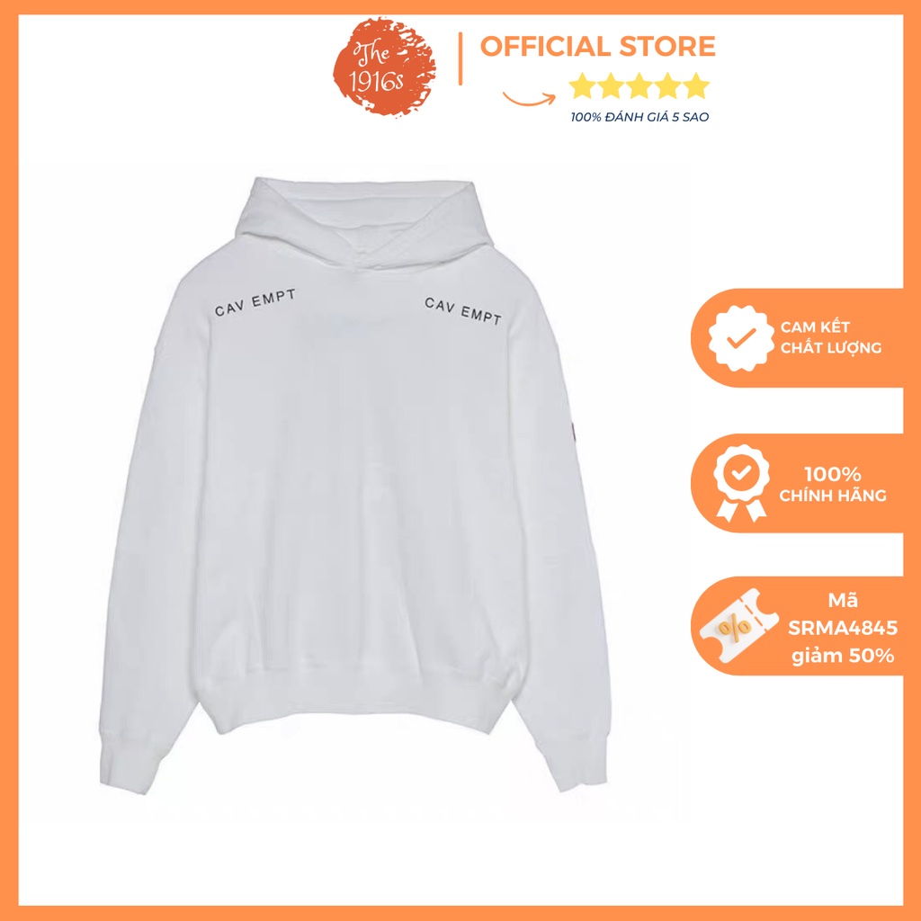 Áo nỉ hoodie trắng có mũ dáng rộng, chất dày dặn họa tiết độc lạ