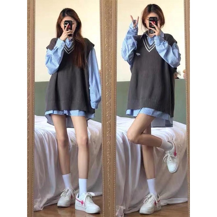 Áo len không tay dáng rộng phong cách Hàn Quốc thời trang cho nữ