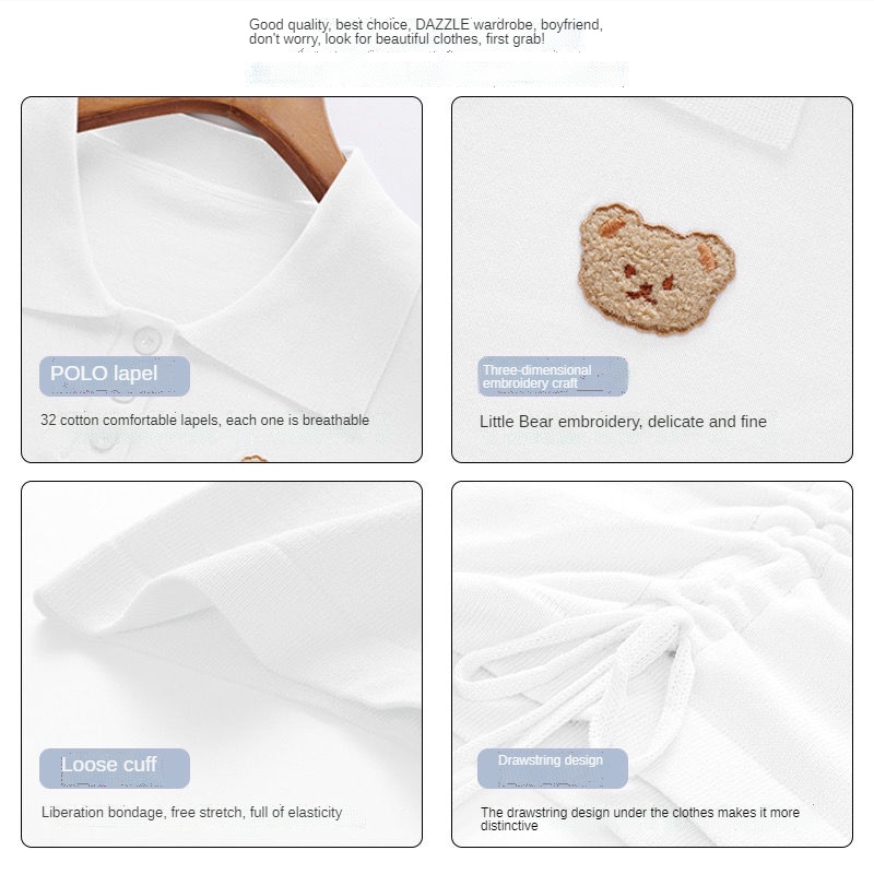 Áo polo Tay Ngắn Có Cổ In Hình Gấu Trắng Thiết Kế Mới Dành Cho Nữ