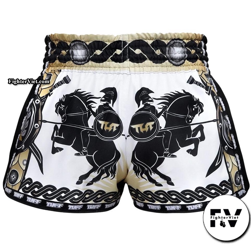 Quần Muay Thái Golden Gladiator in White TUFF