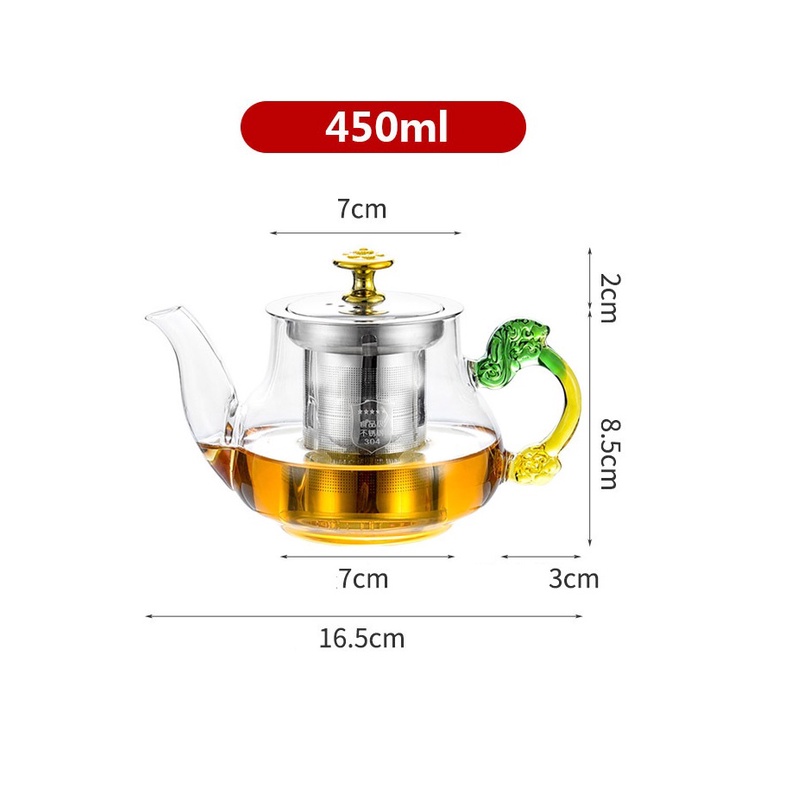 Ấm, Bình Thủy Tinh Pha Trà Có Lưới Lọc Inox 304 Dung Tích 450 ml