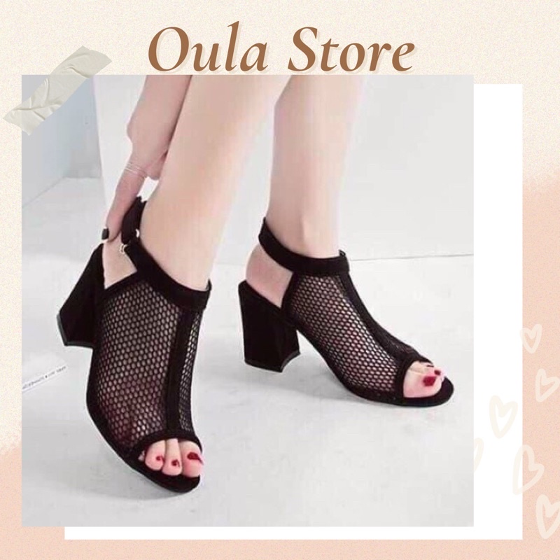 Boots lưới hở mũi thời trang đế vuông mới , B1 Oula Store