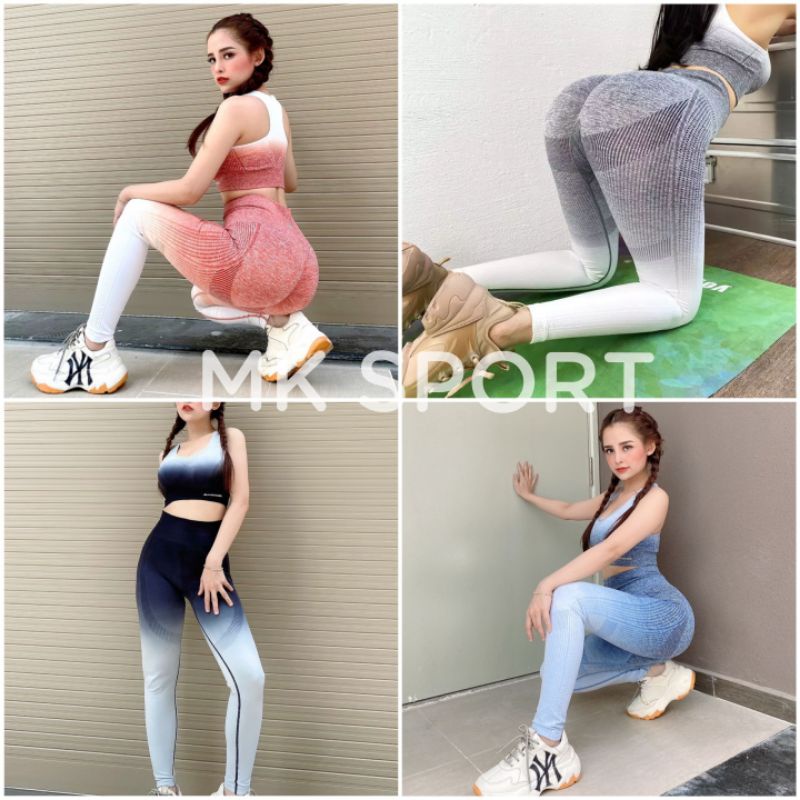 Bộ Đồ Tập Gym Yoga nữ Dệt Kim Chun Mông OMBRE Cao Cấp siêu mềm mại, thấm hút mồ hôi đàn hồi cực tốt