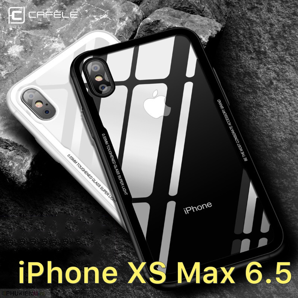 Ốp lưng Cafele nắp kính cường lực trong suốt không ố, viền màu dẻo chống sốc cho iPhone XS Max 6.5