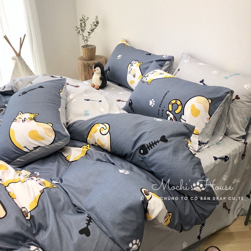 [VẢI SIÊU ĐẸP] BỘ CHĂN GA GỐI COTON POLY NHỮNG CHÚ MÈO MẬP MẠP SIÊU XINH | BigBuy360 - bigbuy360.vn