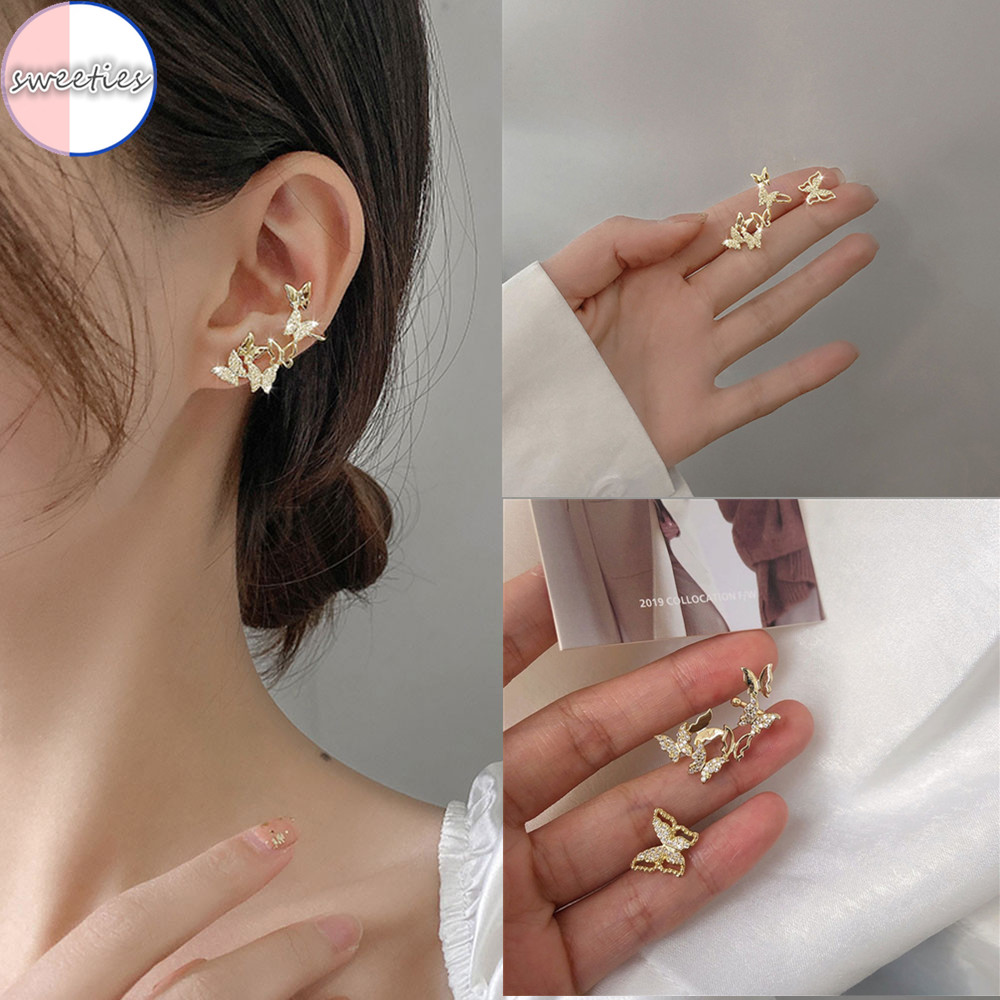 Đôi bông tai mặt hình bướm đính đá thời trang