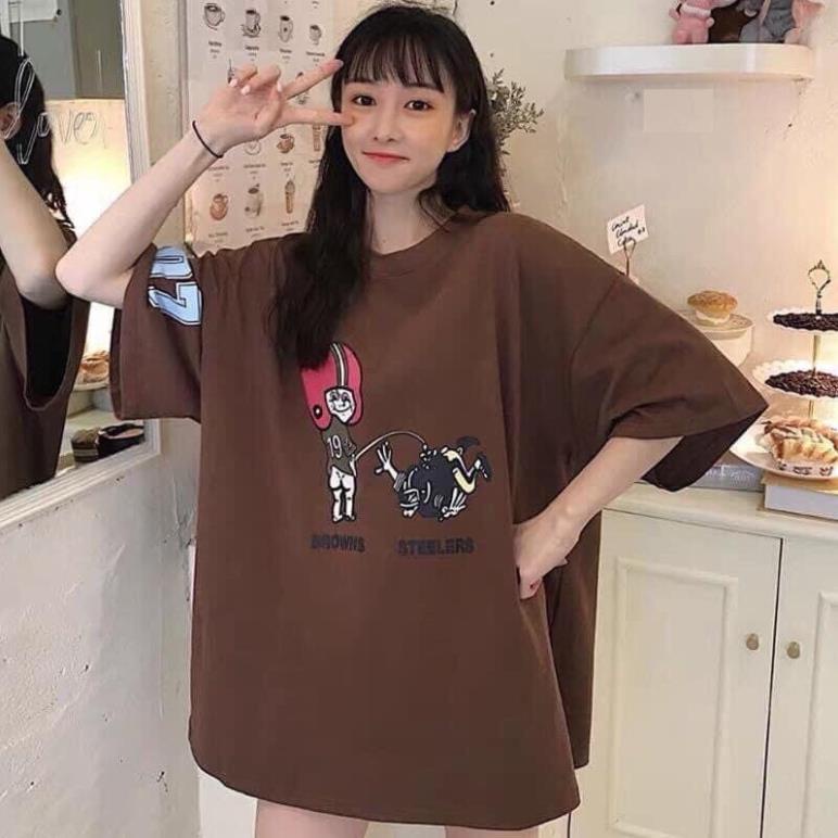 Áo thun nữ 07 in hình browns vintage Lina - Phông ngắn tay lỡ form rộng oversize màu nâu retro, 3158 ullzzang Hàn