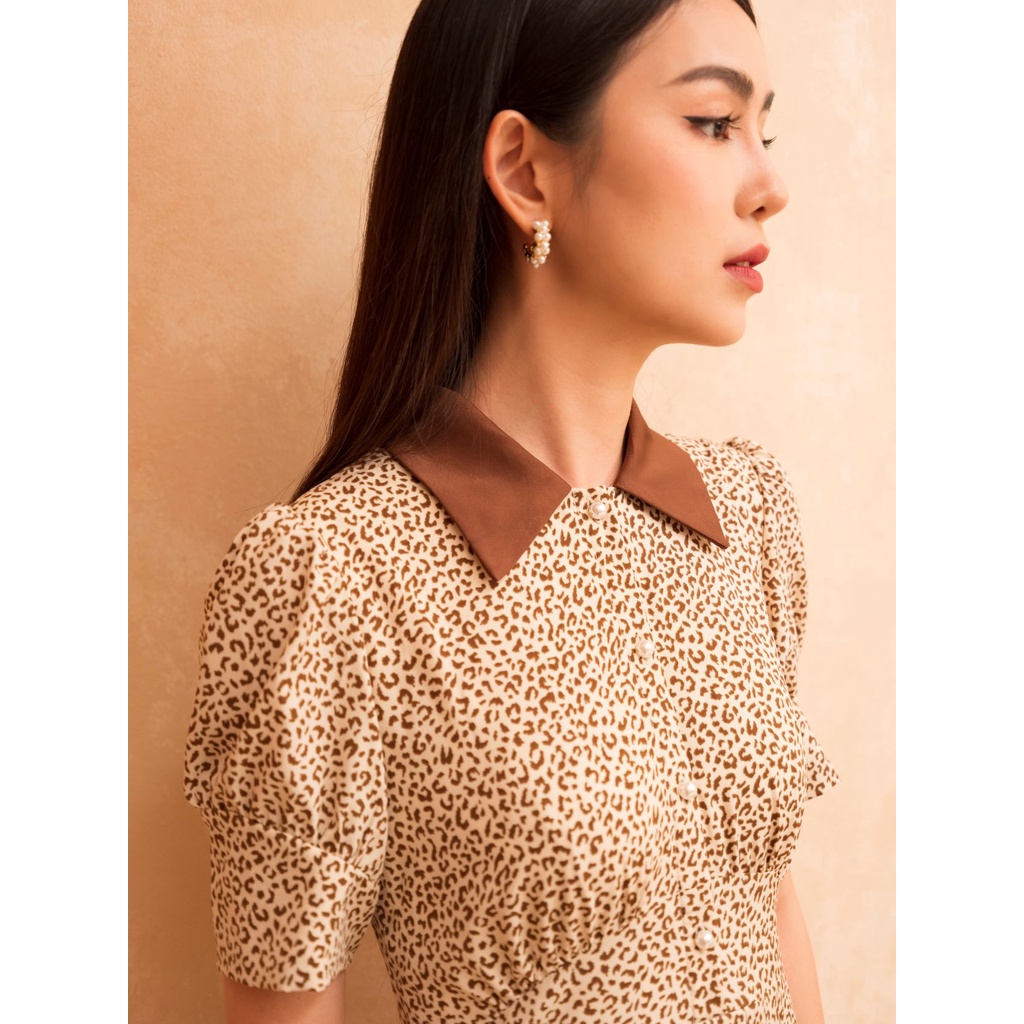 De Leah - Đầm Xòe Xếp Li Eo Pha Cổ - Thời trang thiết kế