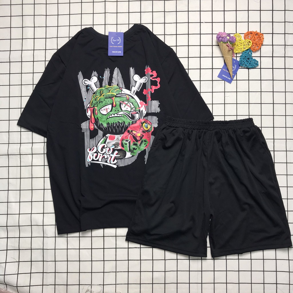 Set Đồ Bộ chữ Z Mặt Qủy cartoon 3D Cute-Lapi VN Áo+ Quần Đùi Vải Thun Cotton Thoáng Mát, Freesize Đến 70kg | BigBuy360 - bigbuy360.vn