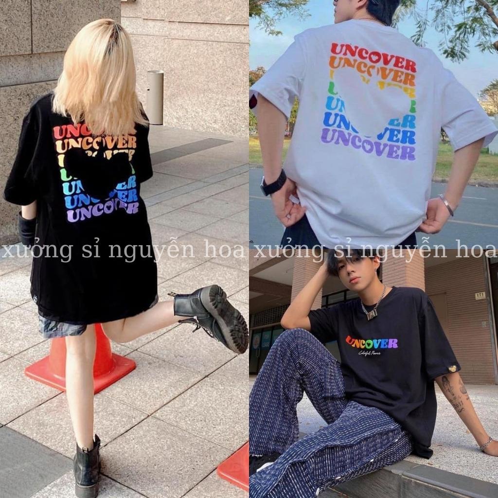 Áo thun tay lỡ unisex Uncover form dáng rộng nam nữ mặc được 2 màu trắng đen basic Xưởng Sỉ Nguyễn Hoa