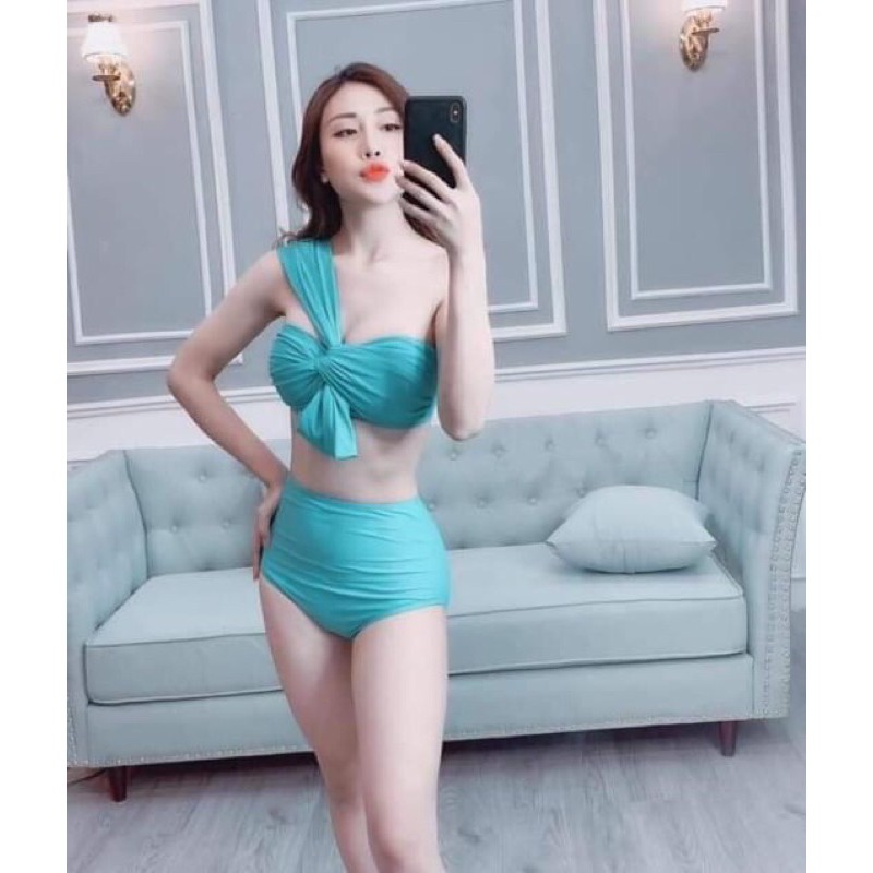 Bikini ☘️ Set Đồ Tắm Biển - Bikini 2 mảnh áo có gọng vai lệch và quần cạp cao hàng đẹp loại 1 July