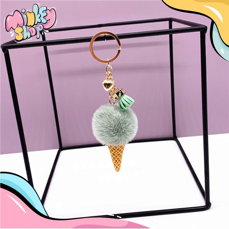 Móc Khóa Kem Bông Dễ Thương Nhiều Màu Đáng Yêu Phụ Kiện Túi Xách, Balo, Cặp Xách Cute 02MKK -Minkey