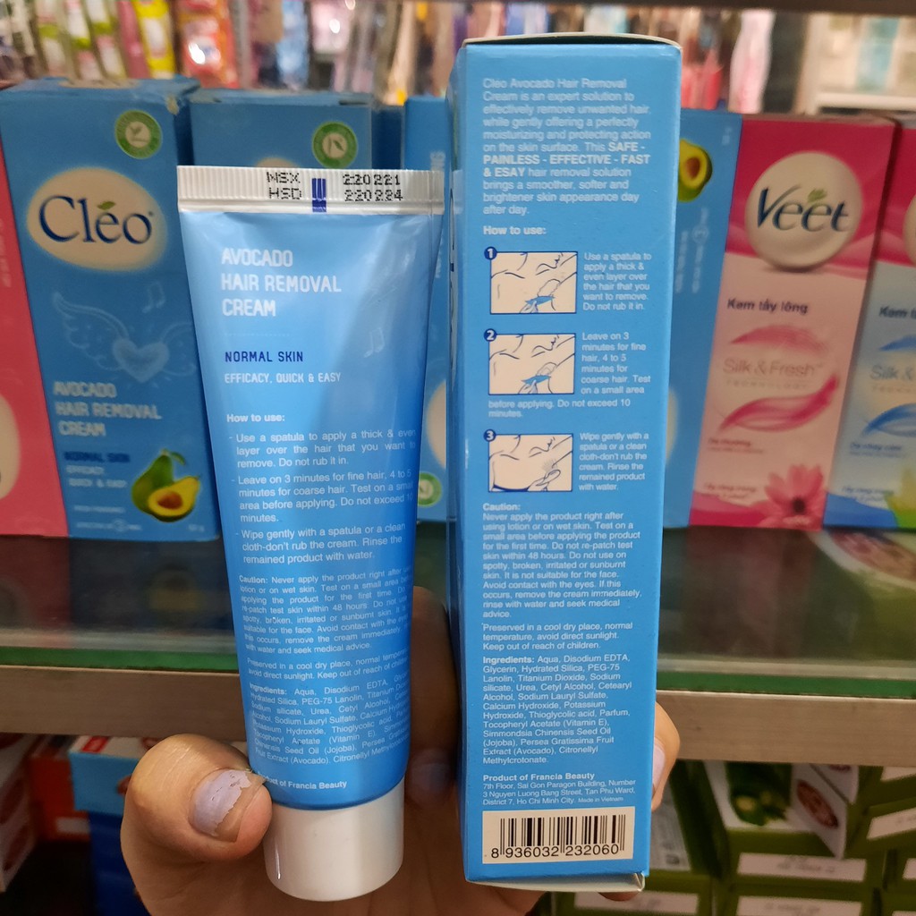 Kem Tẩy Lông Cho Da Thường, Da ngạy cảm Cleo Avocado Hair Removal Cream Normal Skin 50g