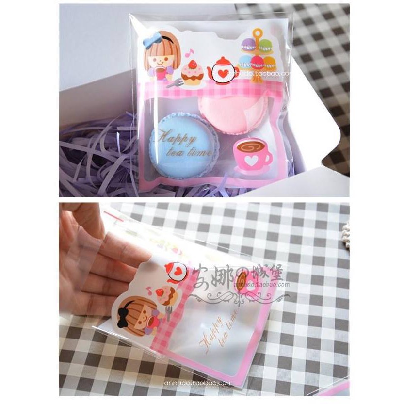 Set 10, 20, 50 túi kiếng đựng bánh cookie, quà tặng cô bé uống trà chiều 10 x 10 cm