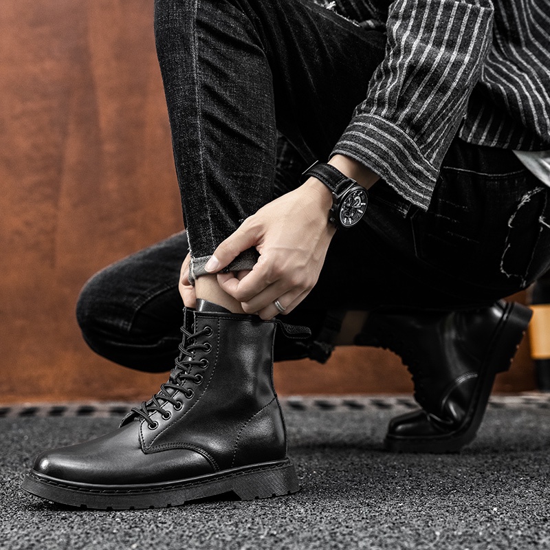 Giày bốt martin bằng da mềm cổ thấp 6 lỗ size 35-47 chính hãng cho nam nữ