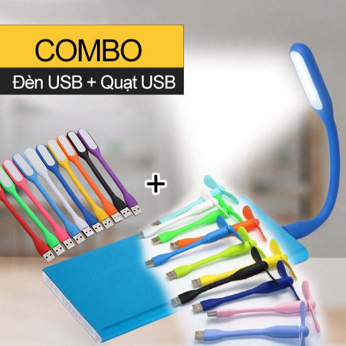 Đèn USB + Quạt USB mini có thể sử dụng bằng Laptop, sạc dự phòng, sạc điện thoại màu ngẫu nhiên