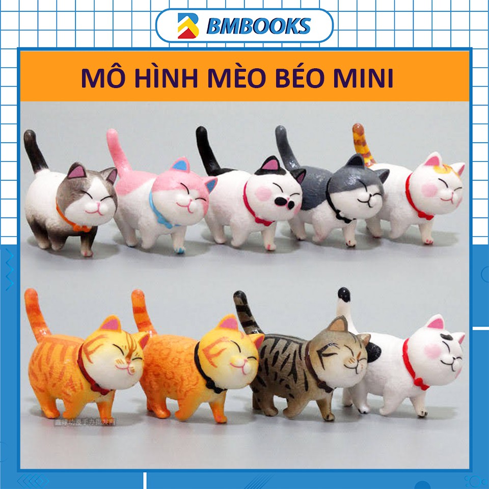 Mô hình mèo mini dễ thương trang trí bàn học tủ sách tiểu cảnh BMBooks