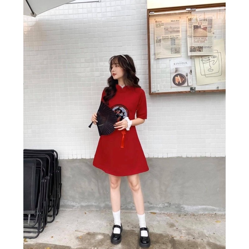 [có ảnh sàn]Đầm tết đầm nữ thiết kế thêu bướm cực xinh chất vải mịn đẹp mã[TẾT THÊU] | BigBuy360 - bigbuy360.vn