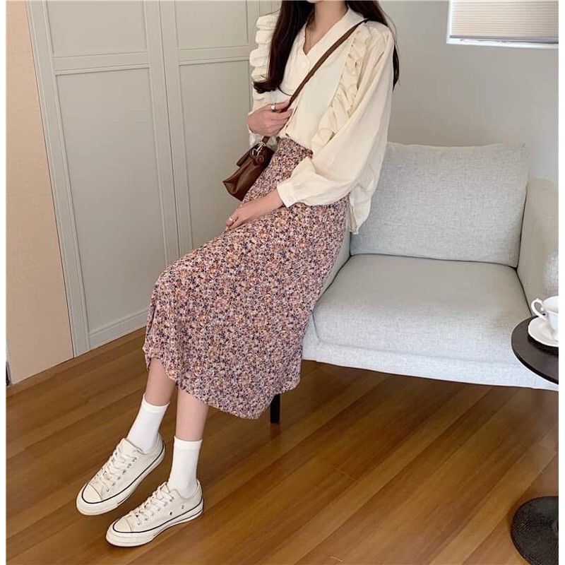 Chân váy hoa nhí dáng dài cạp chun | BigBuy360 - bigbuy360.vn