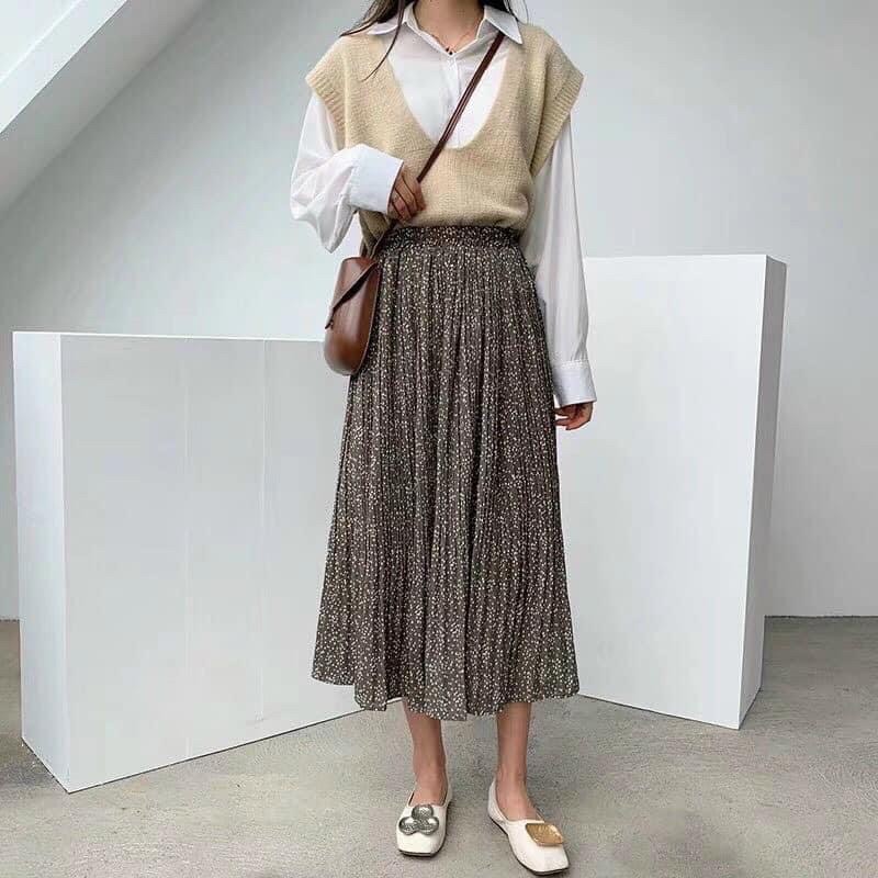 [Mã WASTUP giảm 10% tối đa 30K đơn 99K] Chân váy midi xếp ly hoa nhí dáng dài Vintage (hình thật/ sẵn) | BigBuy360 - bigbuy360.vn