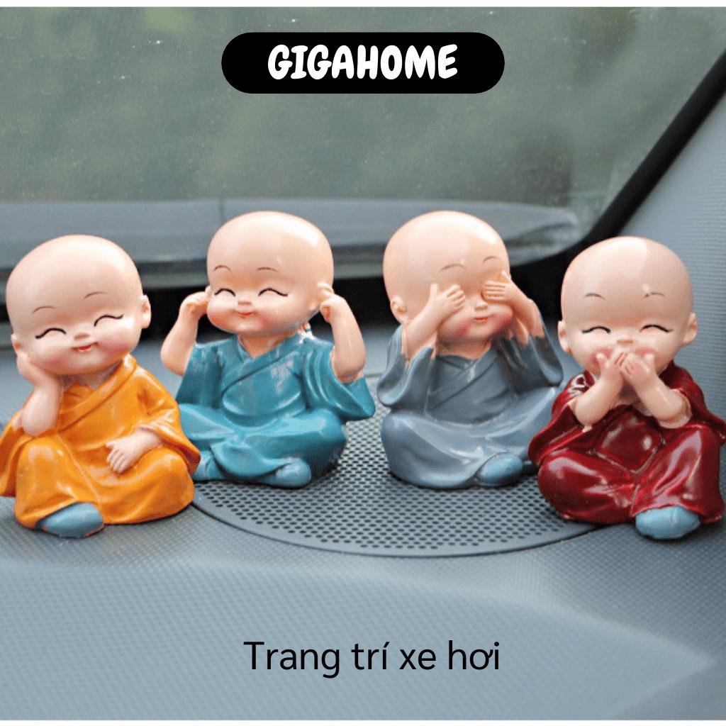 Tượng Chú Tiểu GIGAHOME Combo 4 Tượng Hòa Thượng Trang Trí Xe Hơi, Bàn Làm Việc, Tứ Không 3437