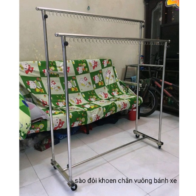 SÀO INOX ĐÔI CHÂN VUÔNG BÁNH XE CÓ KHOEN, TRƠN