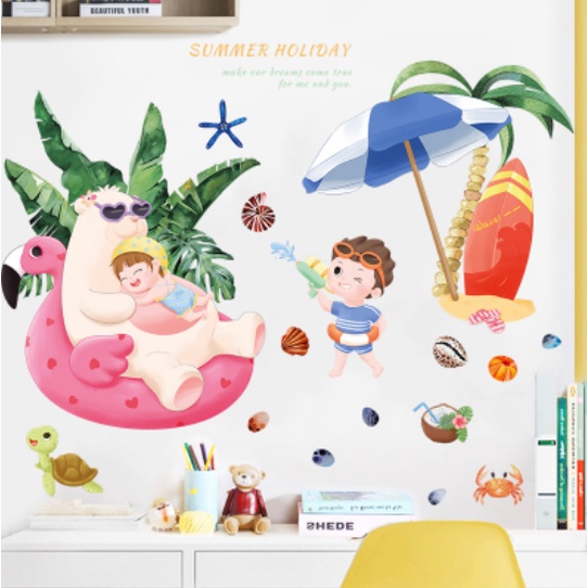 Decal trang trí tường - Đi biển cùng gấu trắng