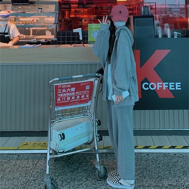 Set áo khoác tay dài và quần dài dáng rộng thời trang mùa thu dành cho nữ