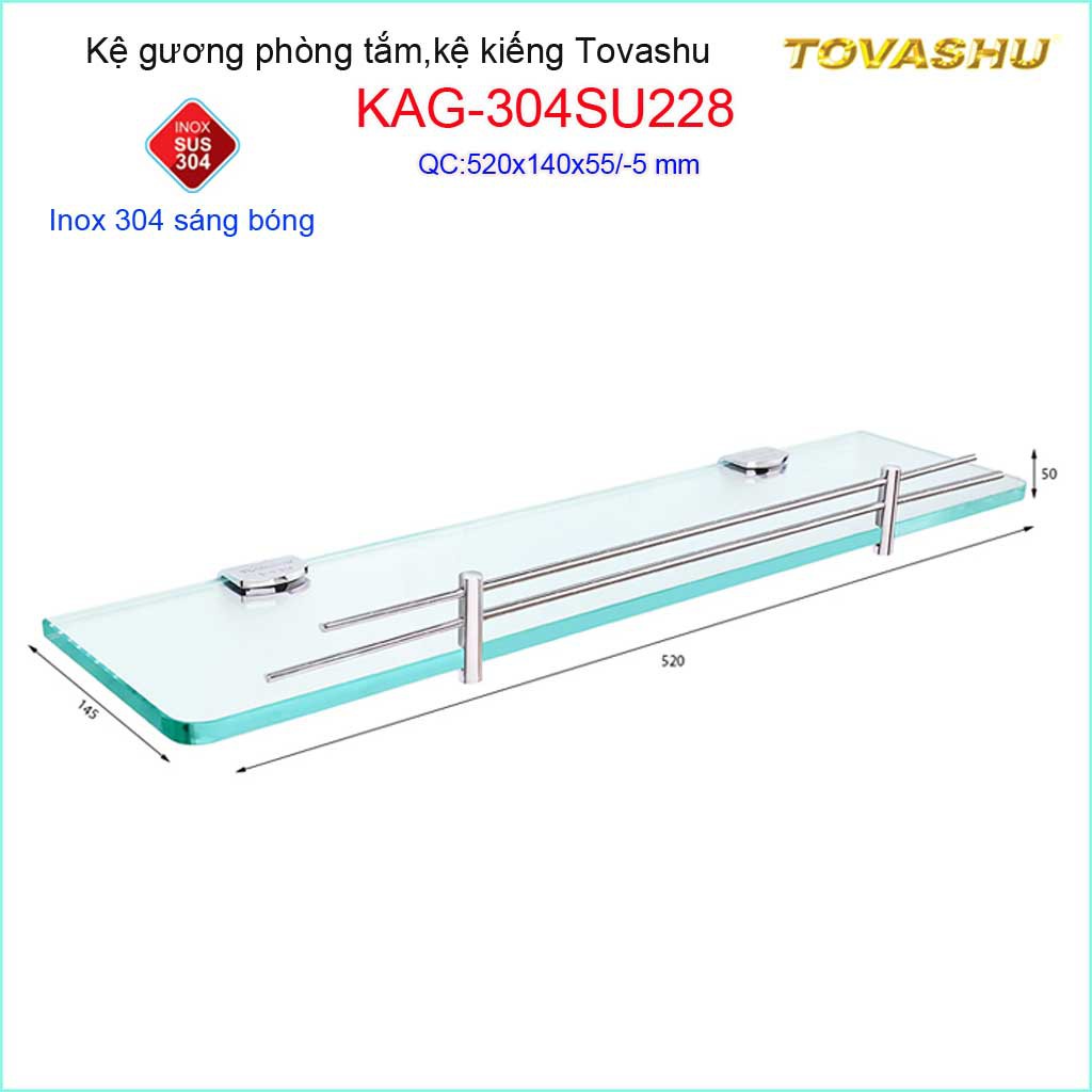 Kệ kiếng cường lực Tovashu KAG-304SU228, kệ gương phòng tắm Inox Nhật cao cấp