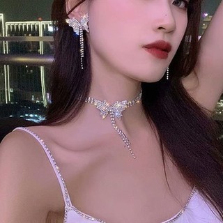 Vòng cổ chocker nữ - Dây chuyền khảm bạc S925 đính đá hồ điệp cực cá tính
