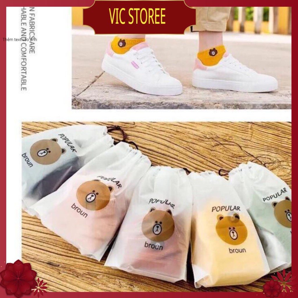 Vớ  [ FRESHIP]Set 10 Đôi Tất Gấu Kèm Túi Rút Broun Hot.