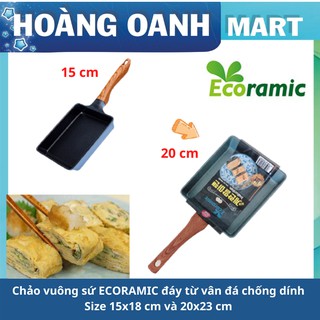 Chảo vuông sứ ceramic ECORAMIC đáy từ vân đá chống dính tay cầm chịu nhiệt chảo gốm sứ size 15x18cm và 20x23cm