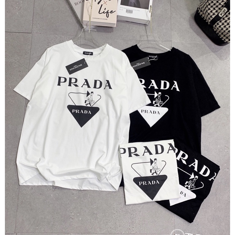 Áo thun PRADA UNISEX tay lỡ sang chảnh hiện đại