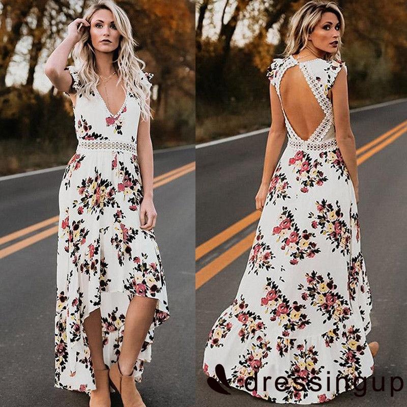 Đầm maxi đi biển hoạ tiết hoa phong cách Bohomian