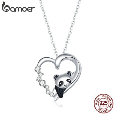 Dây chuyền BAMOER SCN453 bạc 925 mặt gấu trúc đính đá zircon có thể điều chỉnh độ dài dây 45cm thời trang cho phái nữ