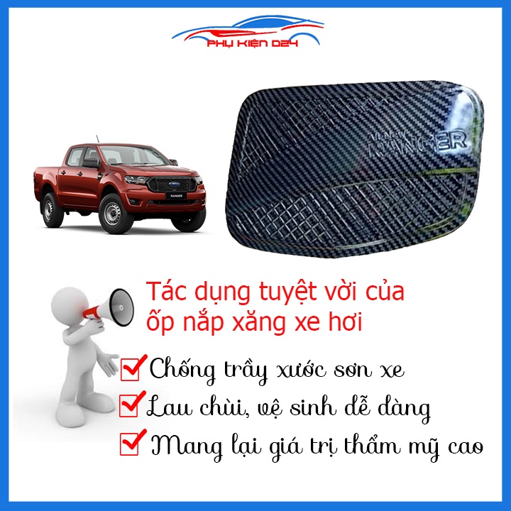 Ốp nắp bình xăng Ranger 2014-2015-2016-2017-2018-2019-2020-2021 vân cacbon chống trầy trang trí ô tô
