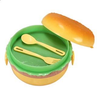 Hộp đựng cơm hình bánh hamburger siêu đáng yêu 3 lớp kèm muỗng và nĩa