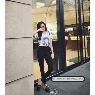 Quần jean nữ đen trơn basic form skinny co giãn chất jean đẹp