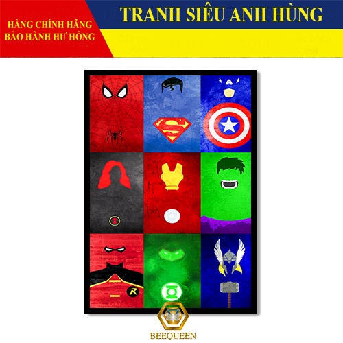 [MS1-25] Tranh - Poster Siêu Anh Hùng Có Khung Trang Trí