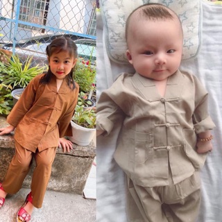 Đồ đi chùa cho bé, thời trang em bé, áo lam đi chùa