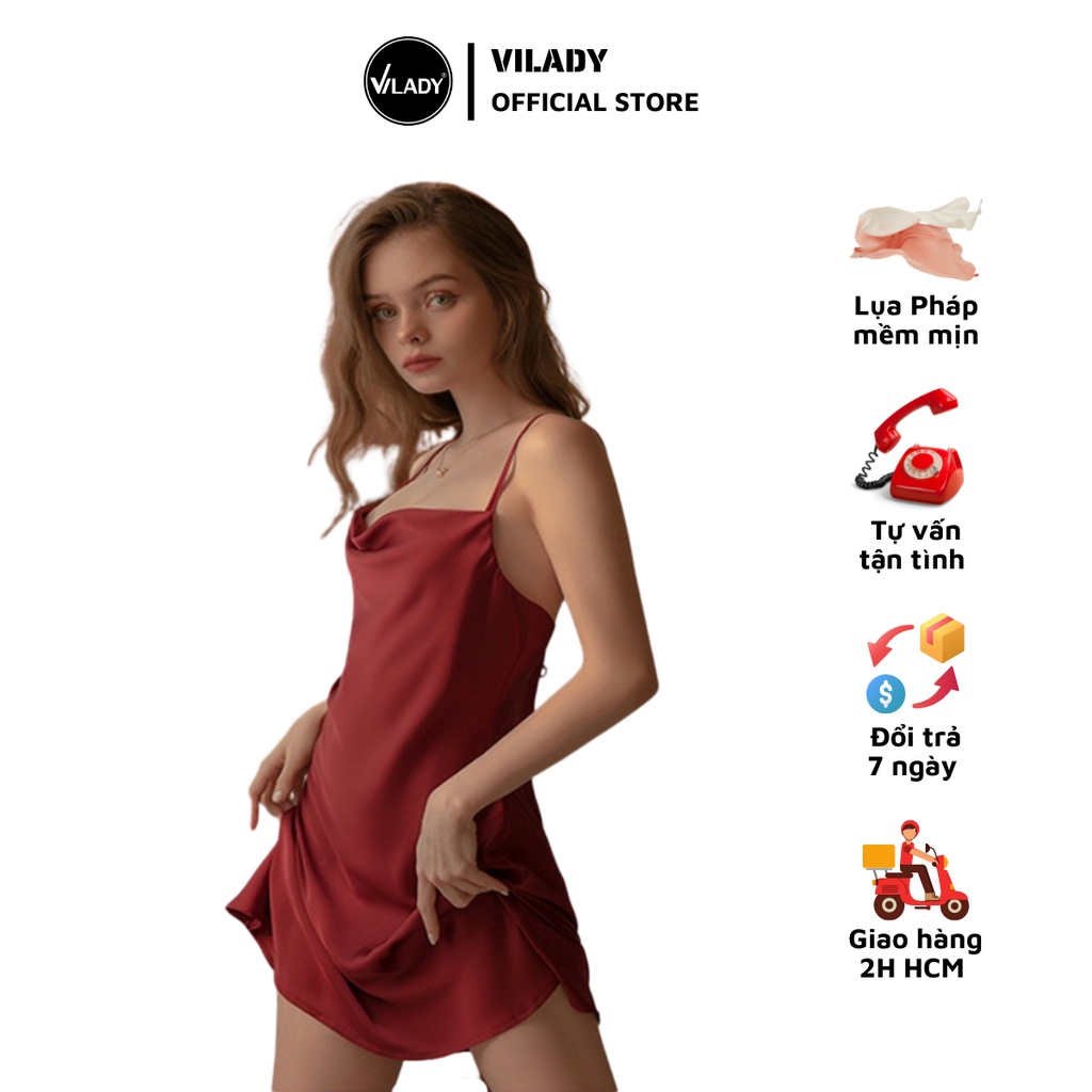 Váy Ngủ Hai Dây Nữ Vilady Chất Liệu Lụa Pháp Cao Cấp Thiết Kế Tỉ Mỉ Màu Đỏ Rượu Vang Dành Cho Phái Đẹp Quý Phái
