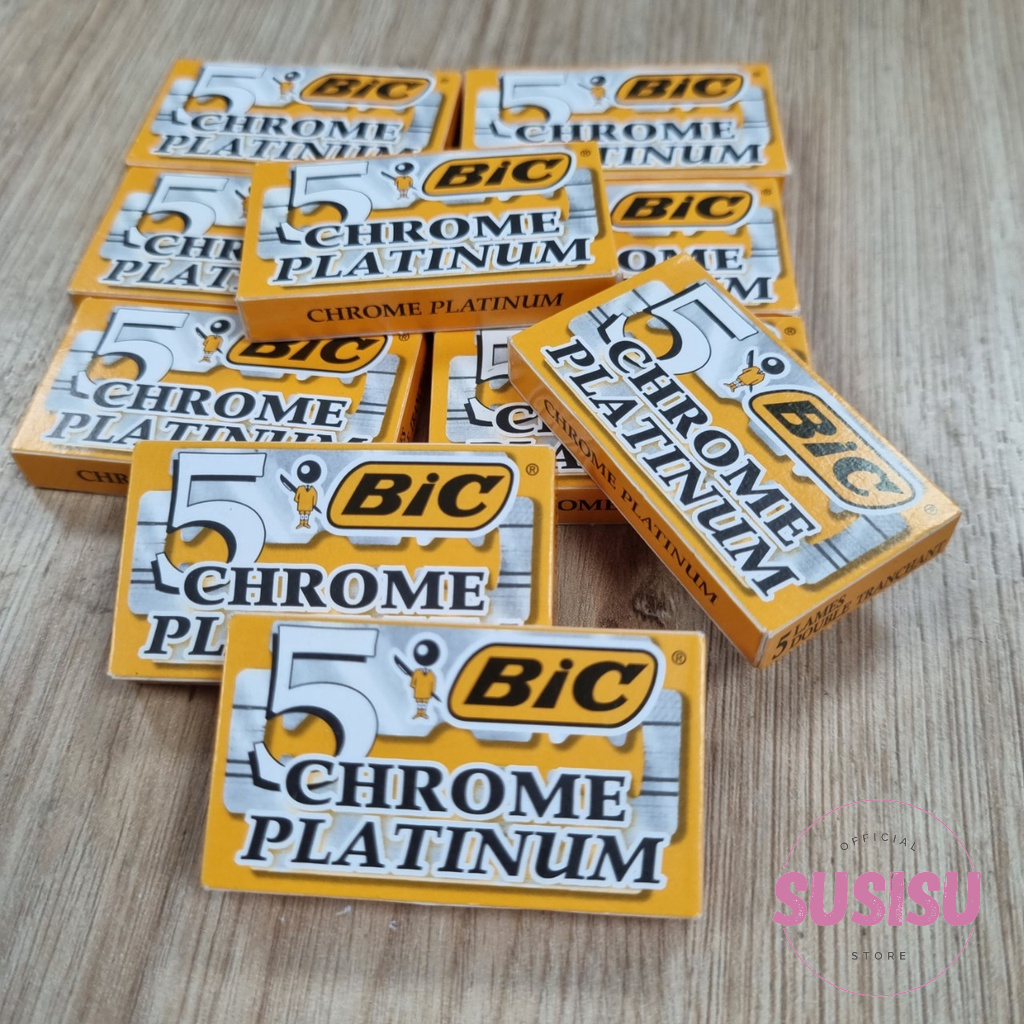 Hộp 5 lưỡi dao lam BIC Chrome Platinum / dao lam lưỡi thép không gỉ Chrome Platinum/Croma/Gillette
