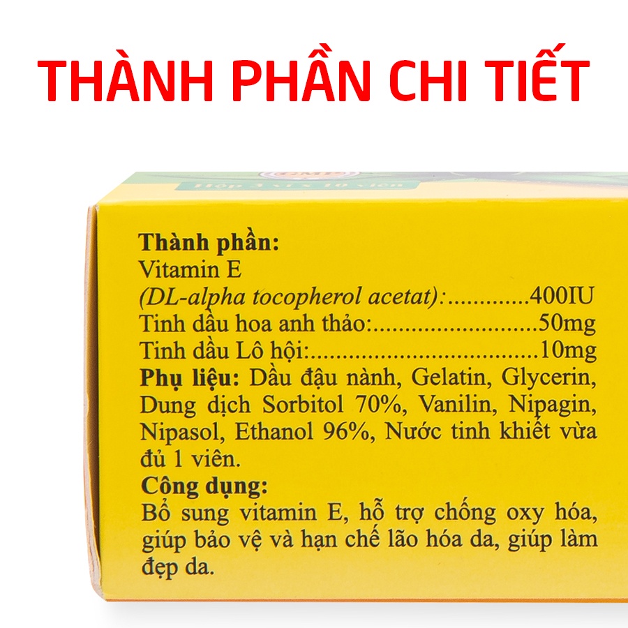 E-Natre 400IU bổ sung Vitamin E, dầu hoa anh thảo đẹp sáng da - 30 viên [E-Natre 400 IU Xanh]