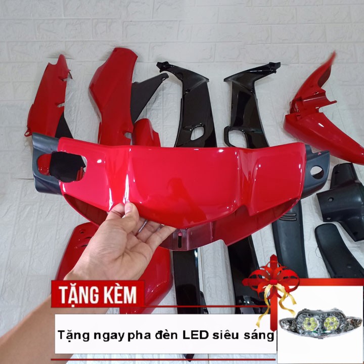 Dàn áo xe WAVE ZX màu ĐỎ CỜ, nhựa nguyên sinh ABS siêu bền - Tặng bạn chiếc pha đèn bóng led