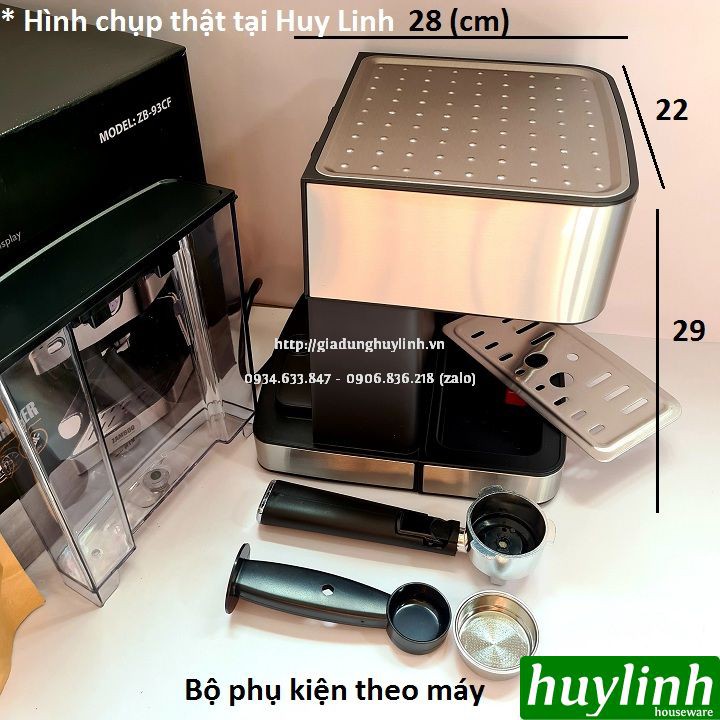 [Mã ELHAMS5 giảm 6% đơn 300K] Máy pha cafe gia đình Zamboo ZB-93CF - 850W - áp suất 15 bar - Tặng 500gr cà phê