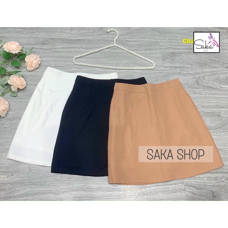 Chân váy nữ chữ a có may kèm vải phía trong màu trắng đen